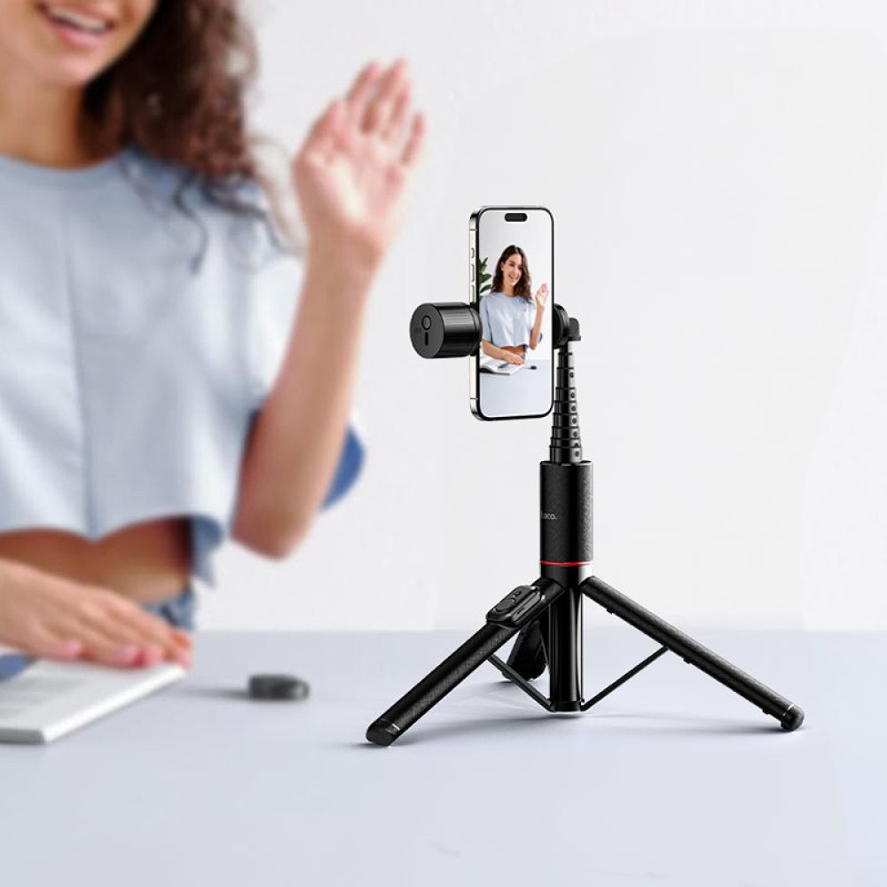 Hoco K34 Selfie Stick Tripod με Τηλεκοντρόλ + LED light (Μαύρο)