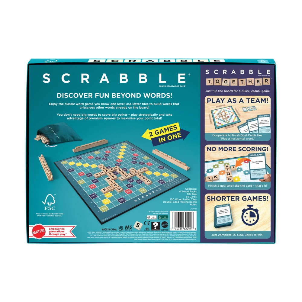 Mattel Games Family: Scrabble - Scrabble Επιτραπέζιο με Ξύλινα Γράμματα (JLJ58)