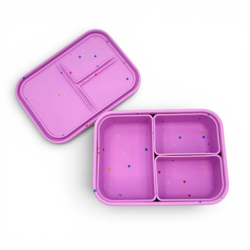 Dodo's Land Smart Bento Box Φαγητοδοχείο Σιλικόνης με 3 Αποσπώμενα Χωρίσματα – Starlight Pink