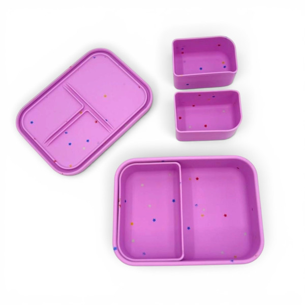 Dodo's Land Smart Bento Box Φαγητοδοχείο Σιλικόνης με 3 Αποσπώμενα Χωρίσματα – Starlight Pink