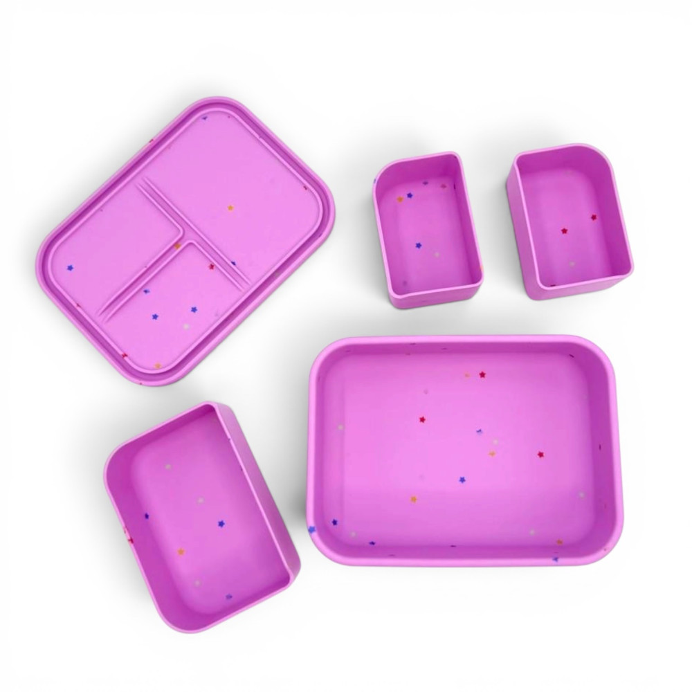 Dodo's Land Smart Bento Box Φαγητοδοχείο Σιλικόνης με 3 Αποσπώμενα Χωρίσματα – Starlight Pink