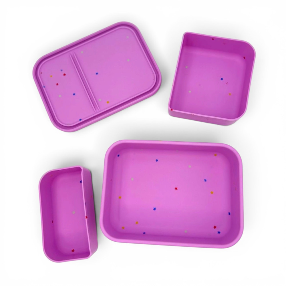 Dodo's Land Smart Duo Bento Box Φαγητοδοχείο Σιλικόνης με 2 Αποσπώμενα Χωρίσματα – Starlight Pink