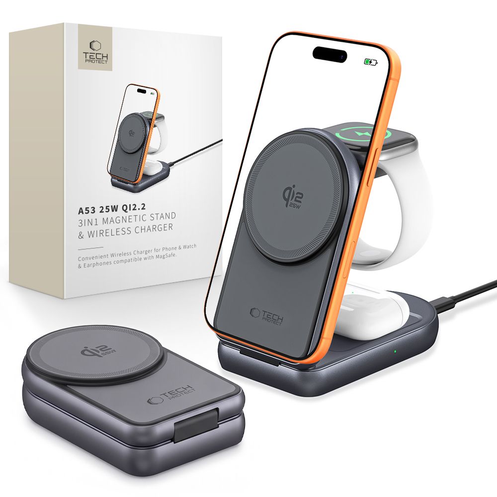 Tech-Protect A53 3IN1 Magnetic Magsafe Φορτιστής 25W QI2.2 (Dark Grey)