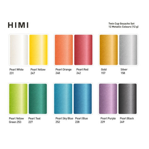 HIMI Twin Cup Metallic Gouache Σετ 12 Χρωμάτων (Yellow Case - Metallic)