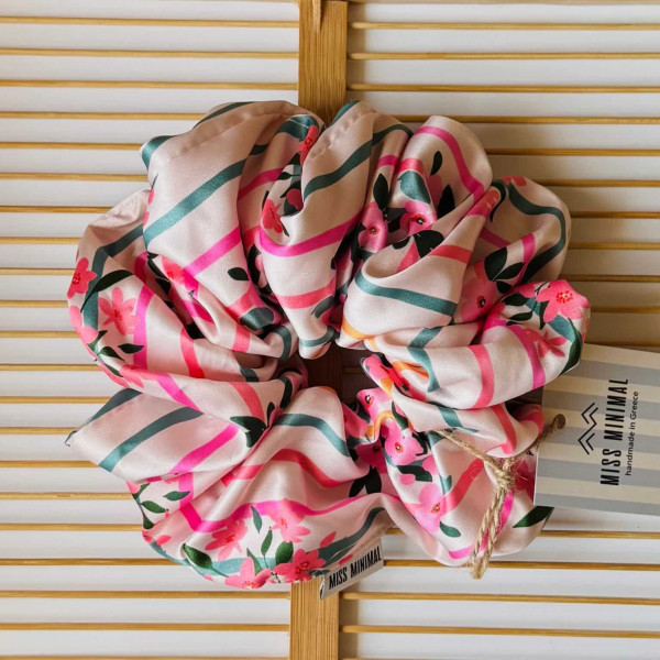 Miss Minimal Scrunchie Flowers with Lines Satin