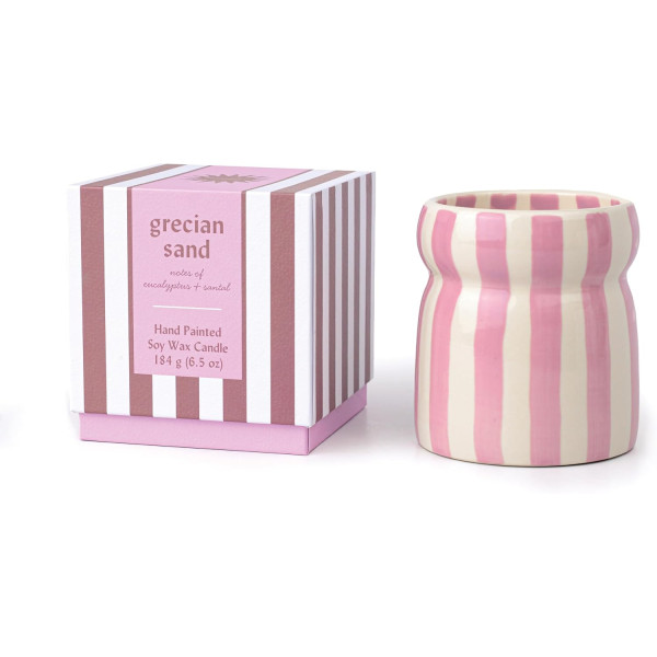 Paddywax Cabana Φυτικό Κερί 184gr σε Λιλά Ριγέ Κεραμικό Δοχείο - Grecian Sand