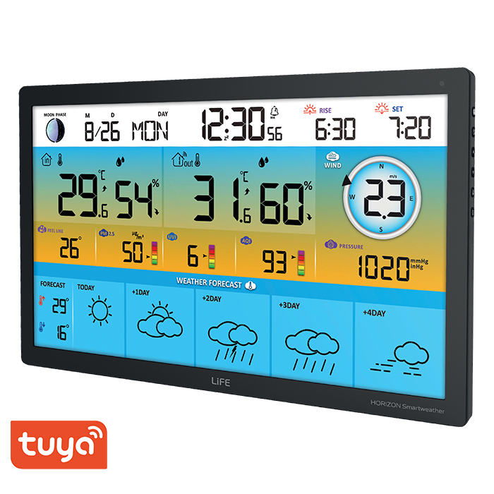 LiFE HORIZON Smartweather TUYA Smart Wi-Fi μετεωρολογικός σταθμός με ασύρματο εξωτερικό αισθητήρα, έγχρωμη οθόνη LCD 15.5" και πρόγνωση καιρού 5 ημερών