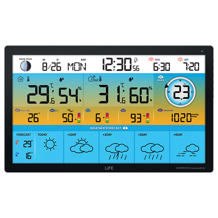 LiFE HORIZON Smartweather TUYA Smart Wi-Fi μετεωρολογικός σταθμός με ασύρματο εξωτερικό αισθητήρα, έγχρωμη οθόνη LCD 15.5" και πρόγνωση καιρού 5 ημερών