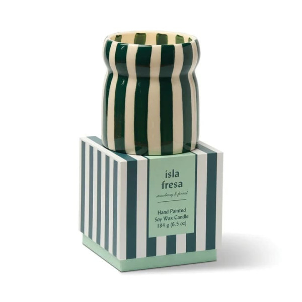 Paddywax Cabana Φυτικό Κερί 184gr σε Teal Ριγέ Κεραμικό Δοχείο - Isla Fresa
