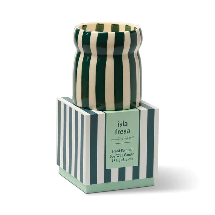 Paddywax Cabana Φυτικό Κερί 184gr σε Teal Ριγέ Κεραμικό Δοχείο - Isla Fresa