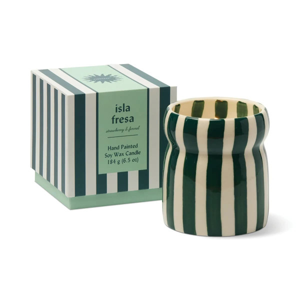 Paddywax Cabana Φυτικό Κερί 184gr σε Teal Ριγέ Κεραμικό Δοχείο - Isla Fresa