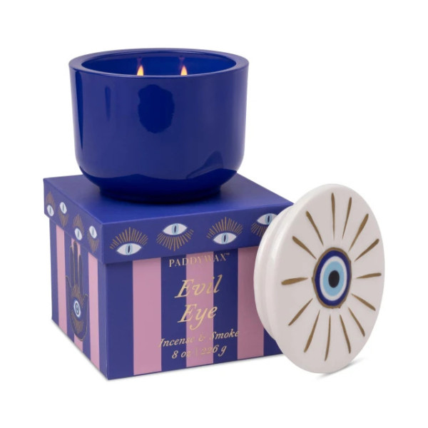 Paddywax Charmed Γυάλινο Κερί Σόγιας With Evil Eye Lid - Incense & Smoke