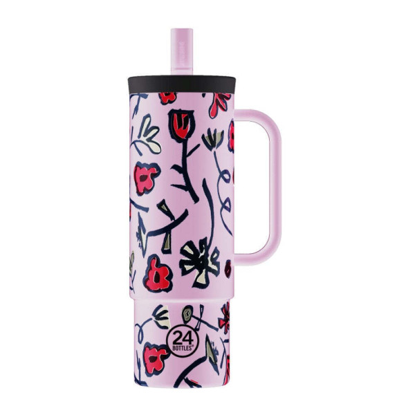 24Bottles Straw Cup Ανοξείδωτο Ποτήρι Θερμός με Καλαμάκι 0.80lt (Fiore Di Campo)