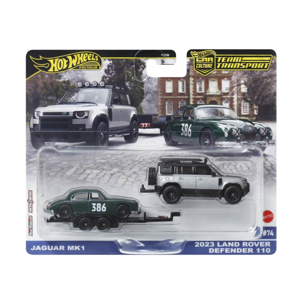 Mattel Hot Wheels: Premium Car Culture Team Transport - Land Rover Defender 110 2023 & Jaguar MK1 (JBM29)