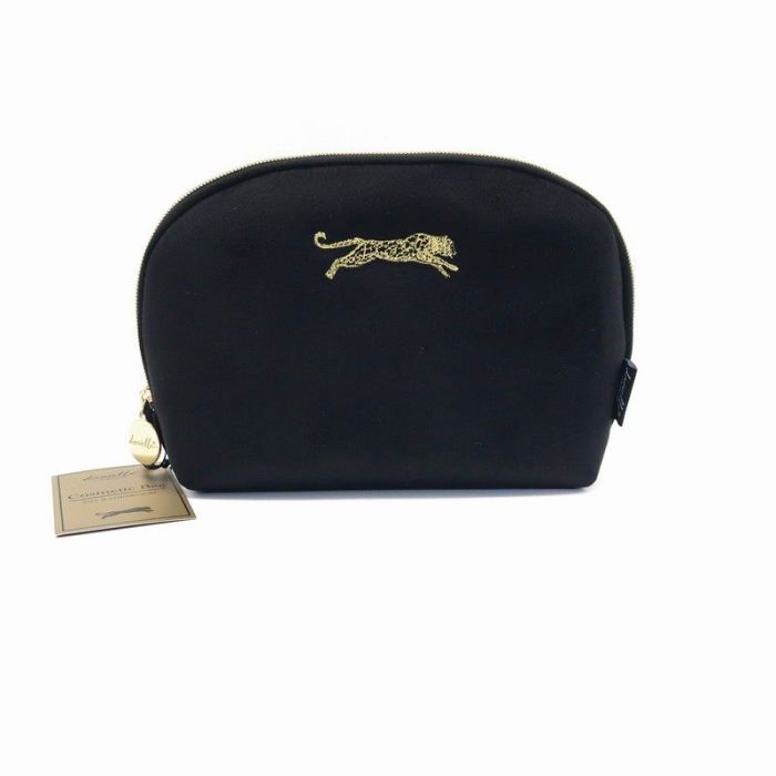 Danielle Creations Μαύρο Mεγάλο Bελούδινο Oβάλ Tσαντάκι Leopard Beauty Bag 7x23x18cm - By Upper Canada