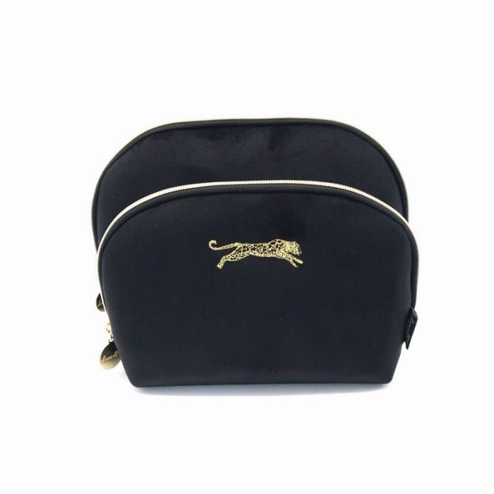 Danielle Creations Μαύρο Μικρό Bελούδινο Oβάλ Tσαντάκι Leopard Beauty Bag 5x20x15cm - By Upper Canada