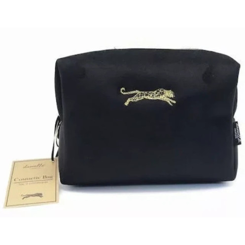 Danielle Creations Μαύρο Μεγάλο Bελούδινο Boxy Tσαντάκι Leopard Beauty Bag 10x22x16cm - By Upper Canada