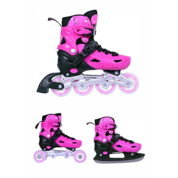 Αθλοπαιδιά 3k Αυξομειούμενα Πατίνια / Roller Skates / Παγοπέδιλα 3 σε 1 (Ροζ)