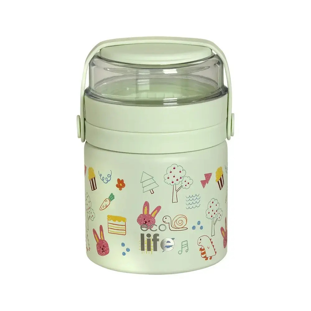 EcoLife Thermos Food Jar 450ml - Green Doodles