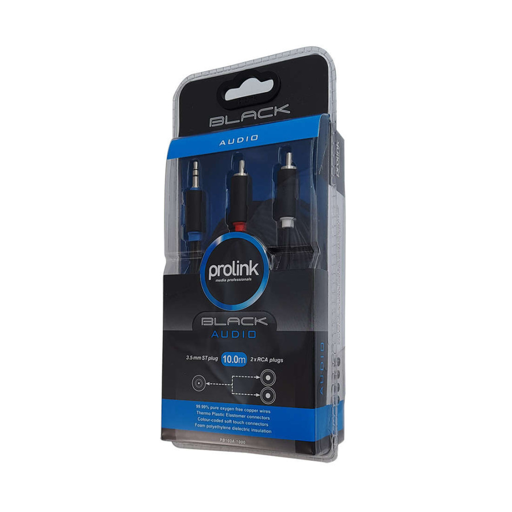 Prolink καλώδιο mini Jack 3.5mm male σε RCA male PB103A-1000 10m (Μαύρο)