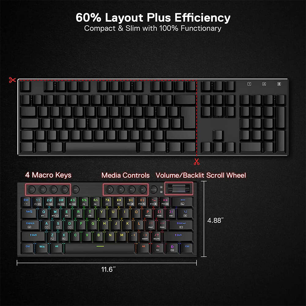 Redragon Noctis K632 PRO Ασύρματο Gaming Μηχανικό πληκτρολόγιο (Μαύρο)