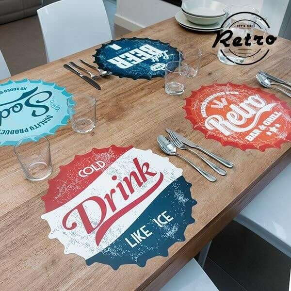 Ρετρό σουπλά πιάτων καπάκια μπουκαλιού (σετ των 4)