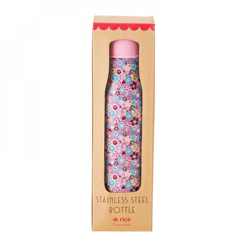 RICE Ανοξείδωτο Μπουκάλι Θερμός "Λουλούδια" 500ml (Ροζ - Πολύχρωμο)