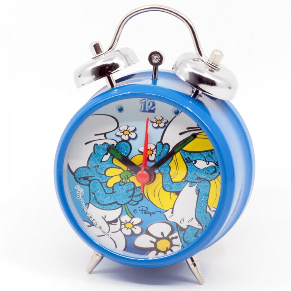 Ρολόι Ξυπνητήρι 7.5 cm Στρουμφάκια με Glitter Μπλε (UL807586)