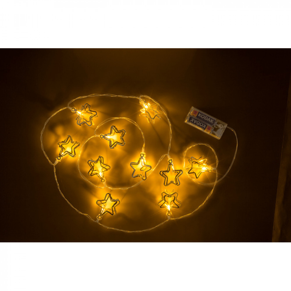 Σετ 10 led λαμπάκια χρυσά μεταλλικά αστέρια 3D με χρονοδιακόπτη