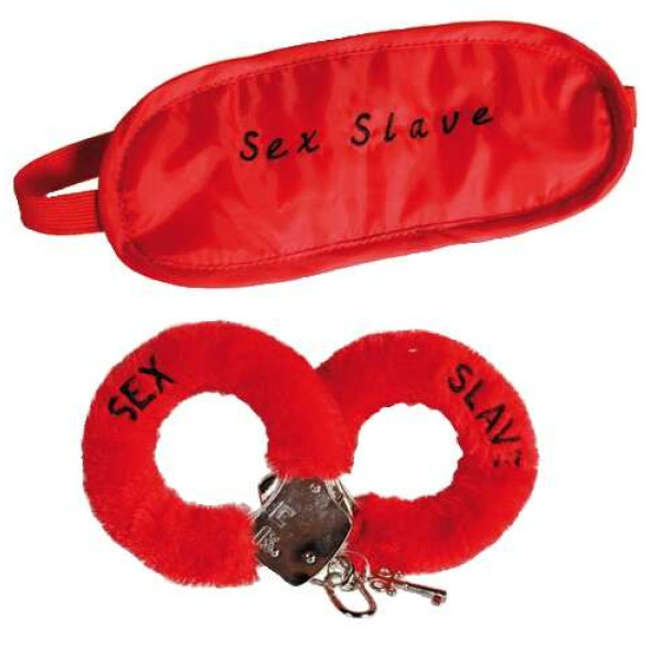 Σετ Γούνινες Χειροπέδες και Μάσκα Ύπνου (Κόκκινο)