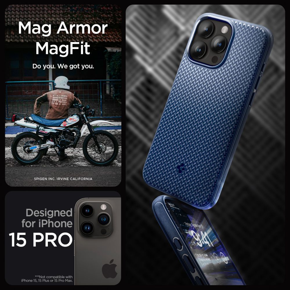 Spigen Mag Armor Hybrid MagSafe Back Cover Θήκη για Apple iPhone 15 Pro (Navy Blue)