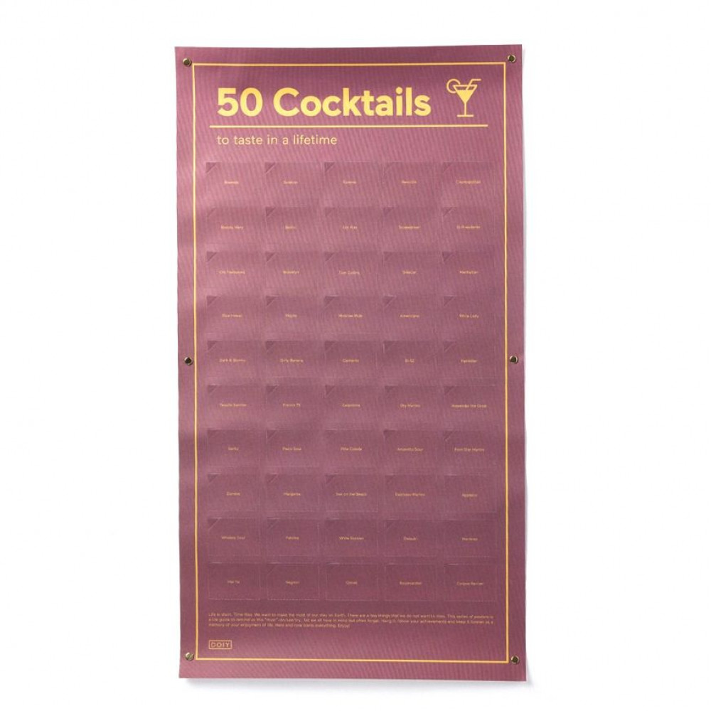 Τα 50 Cocktails Που Πρέπει να Πιείτε στη Ζωή σας, χάρτινη διαδραστική αφίσα (64x35cm) DOIY