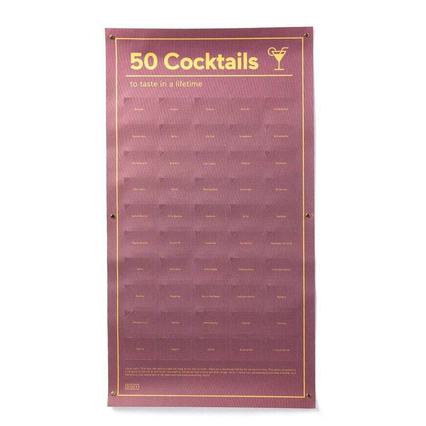 Τα 50 Cocktails Που Πρέπει να Πιείτε στη Ζωή σας, χάρτινη διαδραστική αφίσα (64x35cm) DOIY