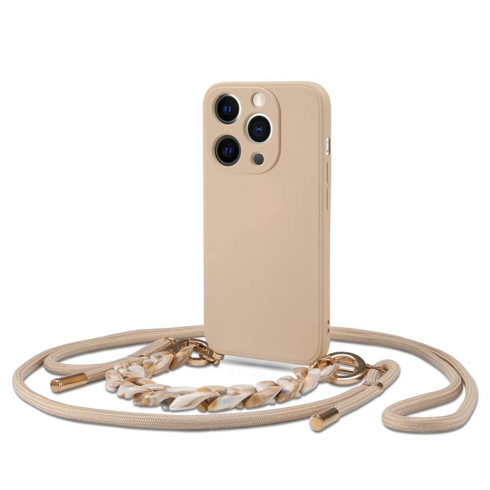 Tech Protect Icon Chain Back Cover Θήκη Σιλικόνης με Λουράκι για Apple iPhone 13 Pro (Μπεζ)