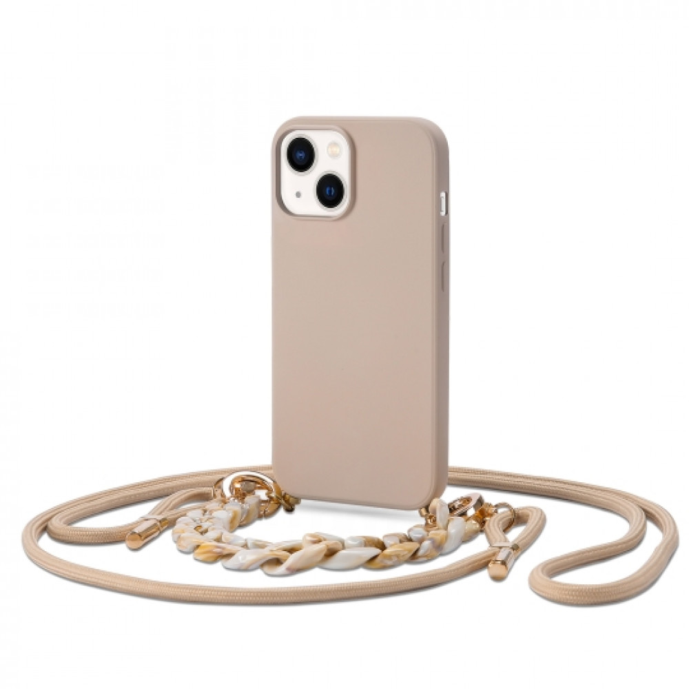 Tech Protect Icon Chain Back Cover Θήκη Σιλικόνης με Λουράκι για Apple iPhone 14 Plus (Μπεζ)