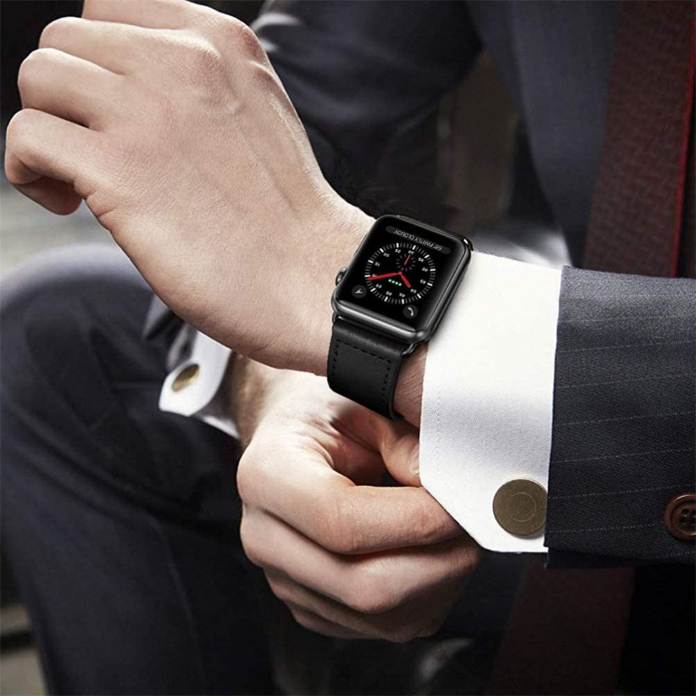 Tech-Protect LeatherFit δερμάτινο λουράκι για Apple Watch 42/44mm (Μαύρο)