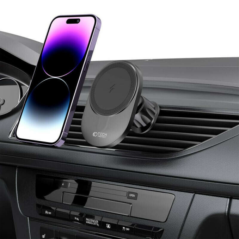 Tech-Protect V1 Magsafe Dashboard & Vent Car Mount Wireless Charger 15W Βάση Αυτοκινήτου με Ασύρματη Φόρτιση (Μαύρο) 