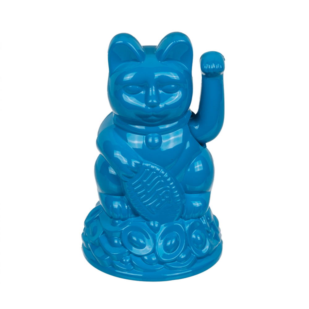 Τυχερή Γάτα Καλωσορίσματος από πλαστικό Maneki Neko Mini 14 Cm x 7 Cm - Μπλε