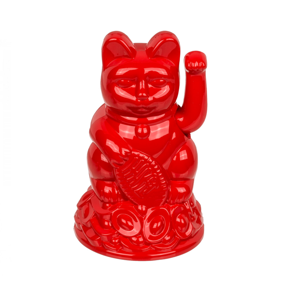 Τυχερή Γάτα Καλωσορίσματος από πλαστικό Maneki Neko Mini 14 Cm x 7 Cm - Kόκκινη