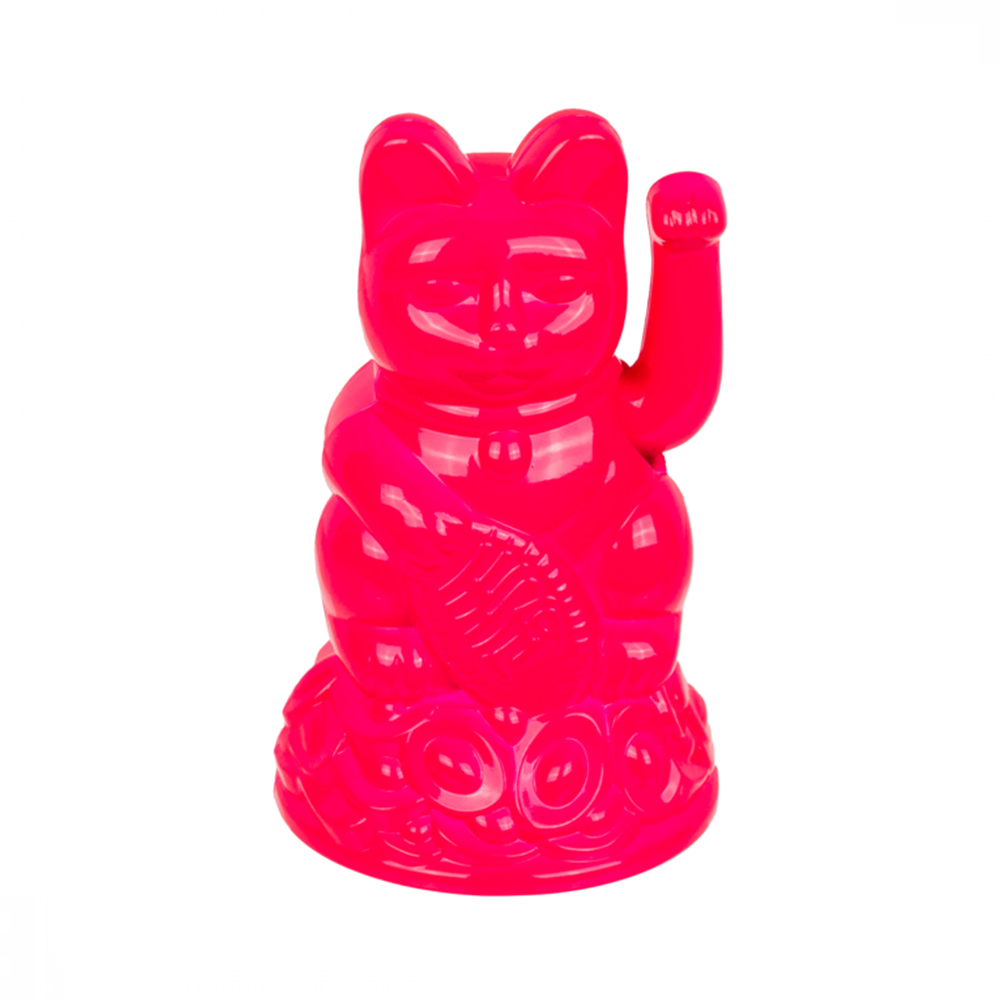 Τυχερή Γάτα Καλωσορίσματος από πλαστικό Maneki Neko Mini 14 Cm x 7 Cm - Ροζ