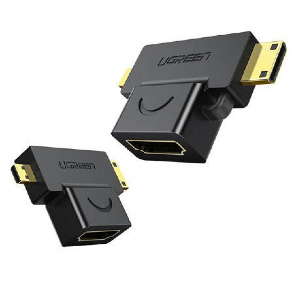UGreen 20144 αντάπτορας Micro HDMI + Mini HDMI Αρσενικό σε HDMI Θηλυκό (Μαύρο)