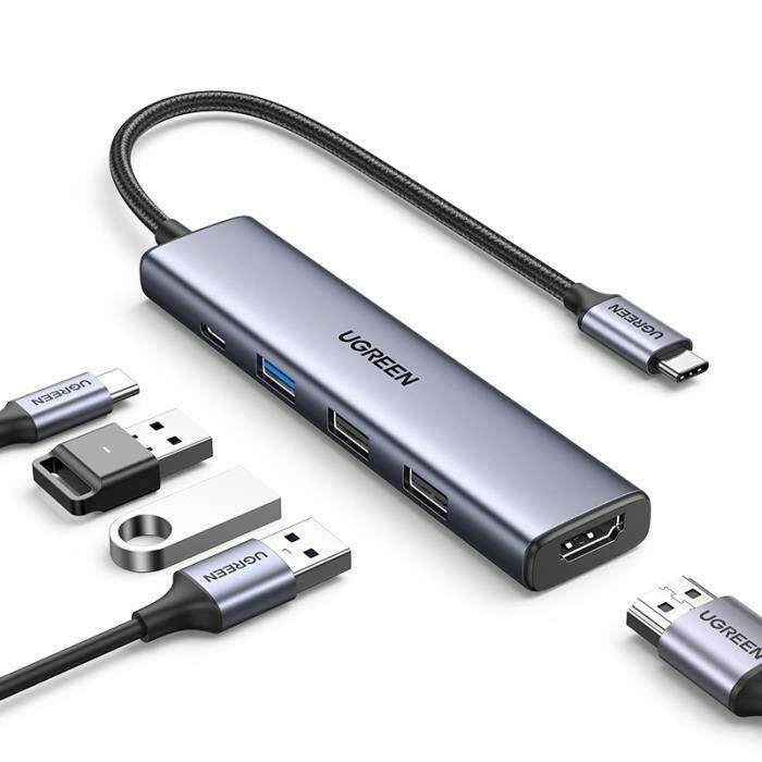 Ugreen CM478/15495 αντάπτορας 5 σε 1 USB-C σε HDMI 4k 1x USB 3.0 2x USB 3.0, PD (Γκρι)
