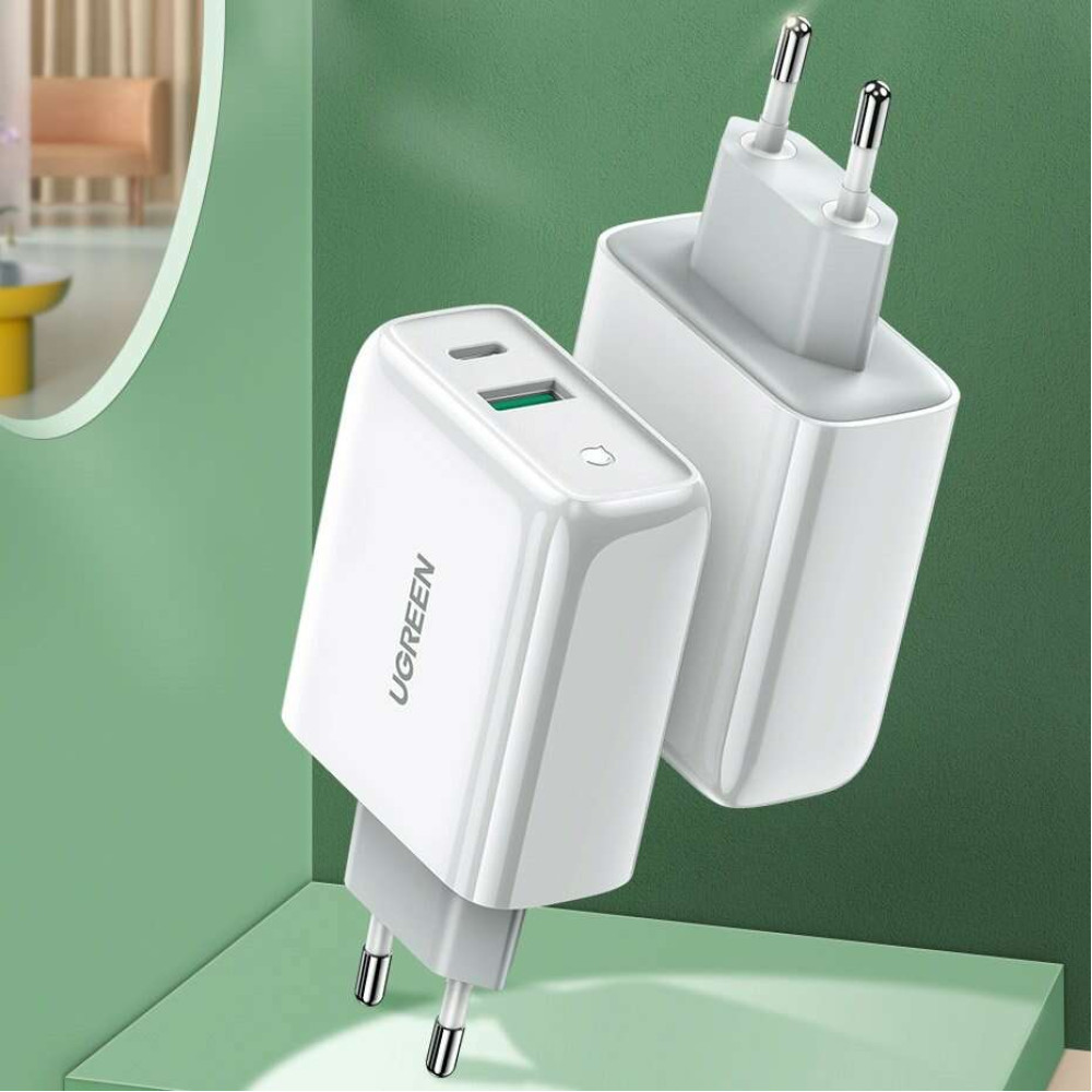 UGreen 2x USB-A / Type-C φορτιστής Quick Charge 4.0 3A 36W 60468 CD170 (Λευκό)