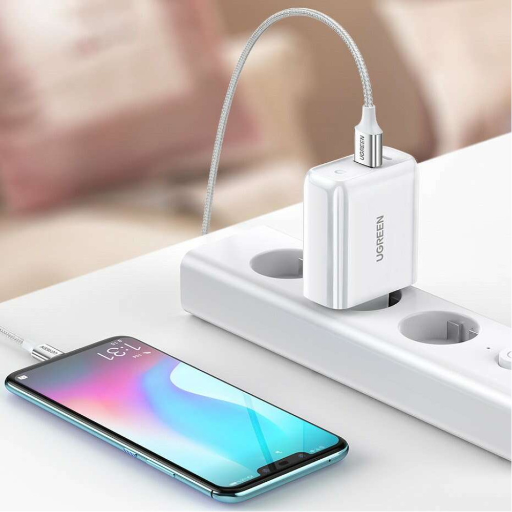 UGreen 2x USB-A / Type-C φορτιστής Quick Charge 4.0 3A 36W 60468 CD170 (Λευκό)