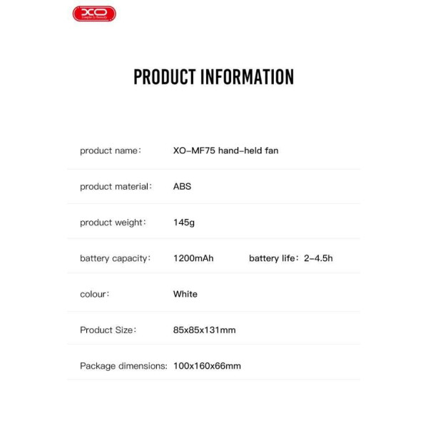 XO MF75 3 Σε1 Ανεμιστήρας (Κρεμαστός, Φορητός, Επιτραπέζιος) (Λευκό)