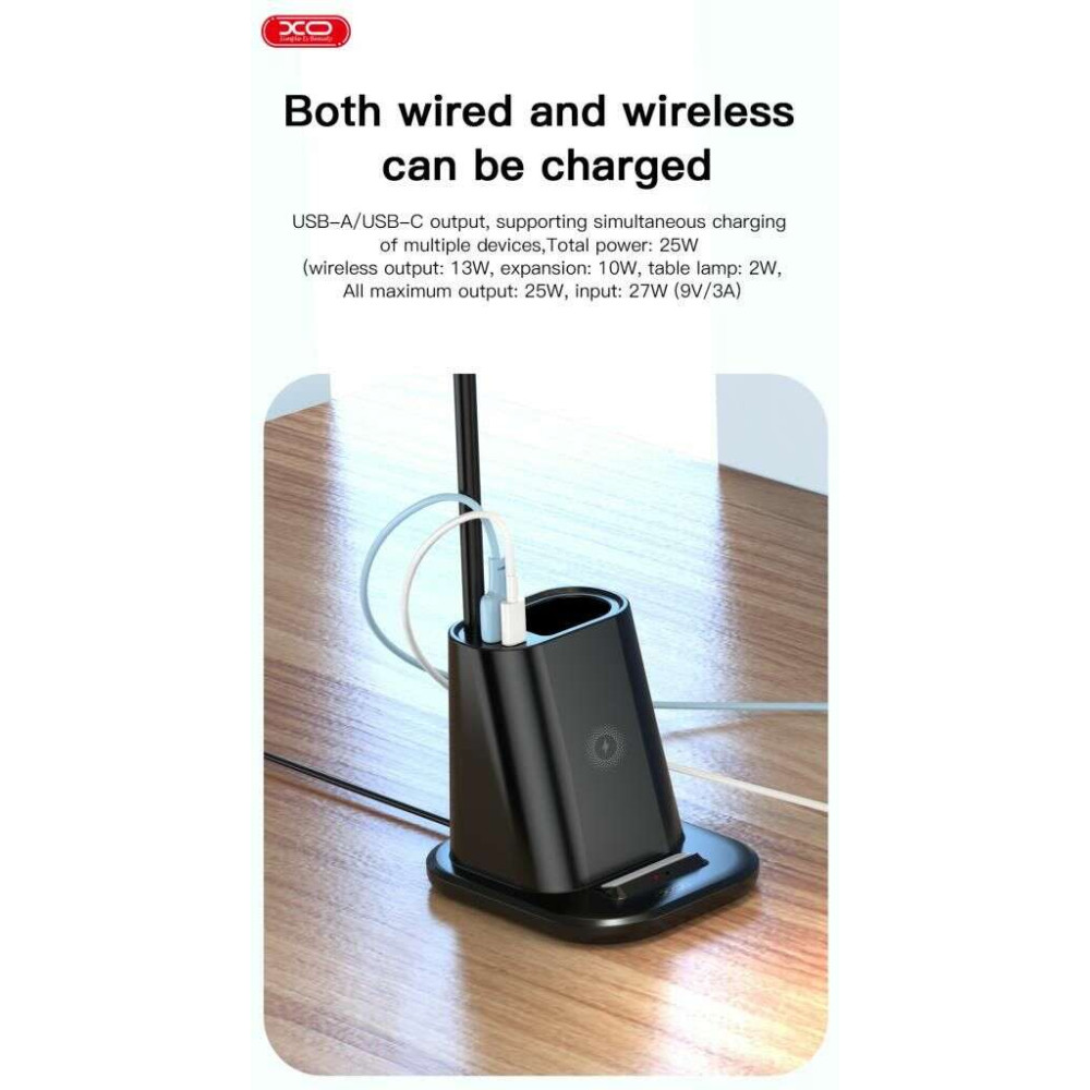 XO WX032 Φωτιστικό Γραφείου 3 Σε 1 Wireless Charger (Θήκη Στυλού, Λάμπα Γραφείου, Ασύρματη Φόρτιση) 25W (Μαύρο)