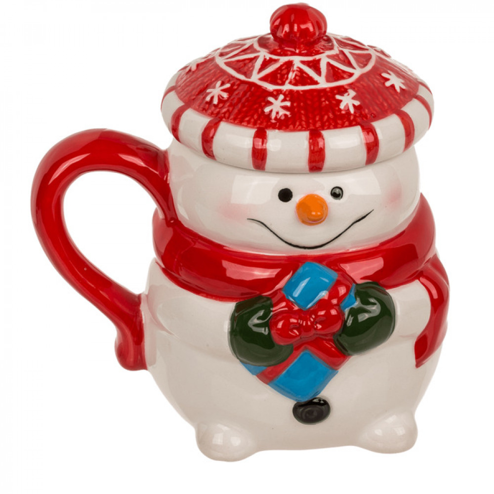 Χριστουγεννιάτικη Κούπα Δολομίτη με καπάκι Funny Snowman 300ml (Κόκκινο)