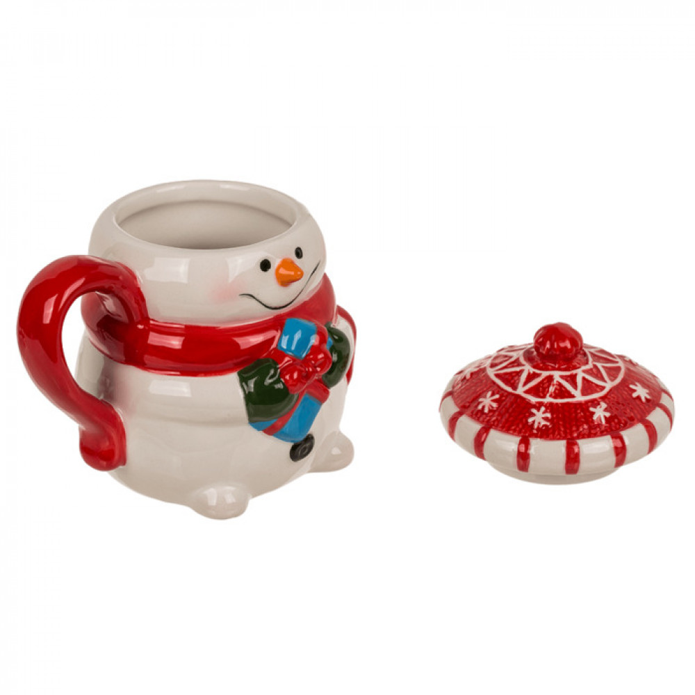 Χριστουγεννιάτικη Κούπα Δολομίτη με καπάκι Funny Snowman 300ml (Κόκκινο)