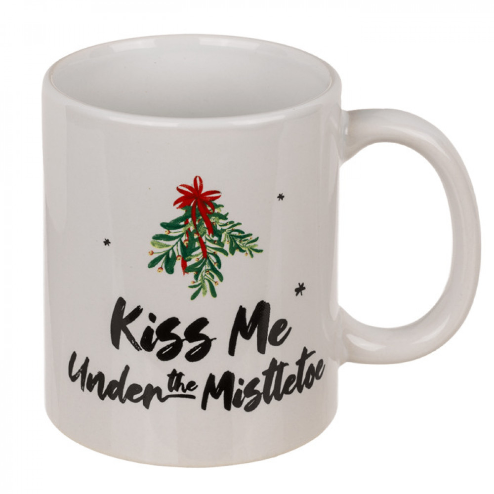 Χριστουγεννιάτικη Πήλινη Κούπα Kiss me Under the Mistletoe (10 x 8 cm)