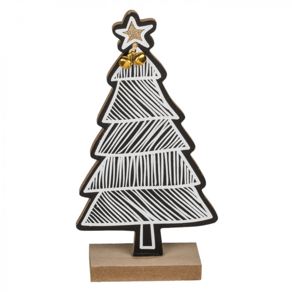 Χριστουγεννιάτικo Διακοσμητικό Ξύλινο Δέντρο Λευκό-Μαύρο (10 x 4 x 19,5 cm)